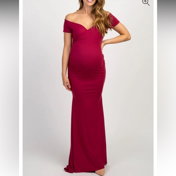 PinkBlush Burgundy Off Shoulder Maternity Photoshoot Gown Dress Maxi Mermaid - Picture 1 of 11